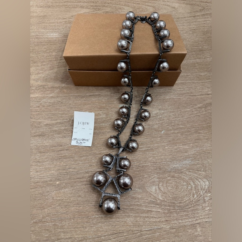 Jcrew silver black pearl statement necklace